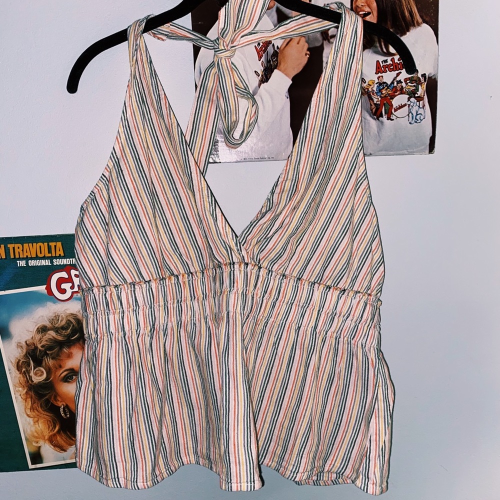 striped halter smocked top !!